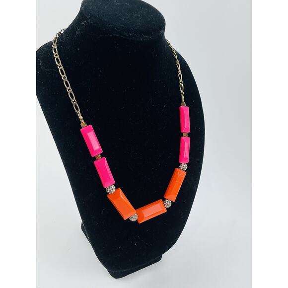 J. Crew Pink Orange Pave Crystal Bead Necklace Balls Gemoetric Elongated Y2k 80s - Picture 3 of 15